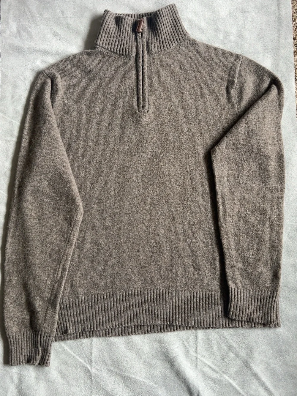 J.Crew Mercantile Men’s L Lambswool Blend Quarter Zip Sweater Taupe Brown
